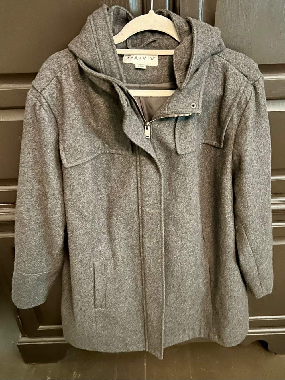 Ava & Viv Hooded Wool-Blend Pea Coat in Heather Gray